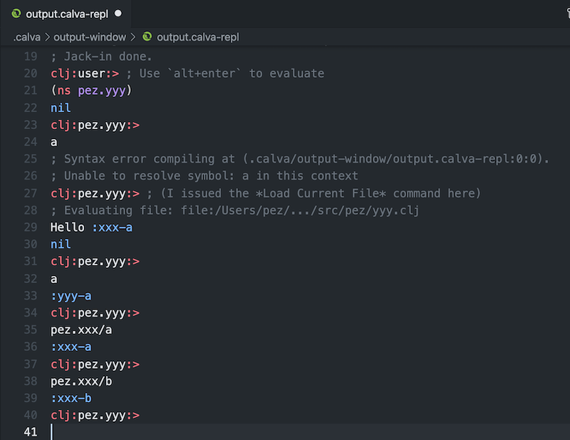 Load Current Namespace in the Calva Output Window